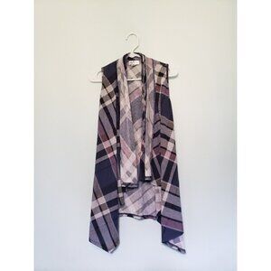 The Zigzag Stripe Womens Sz S Cardigan Sleeveless Open Front Plaid Pink Blue